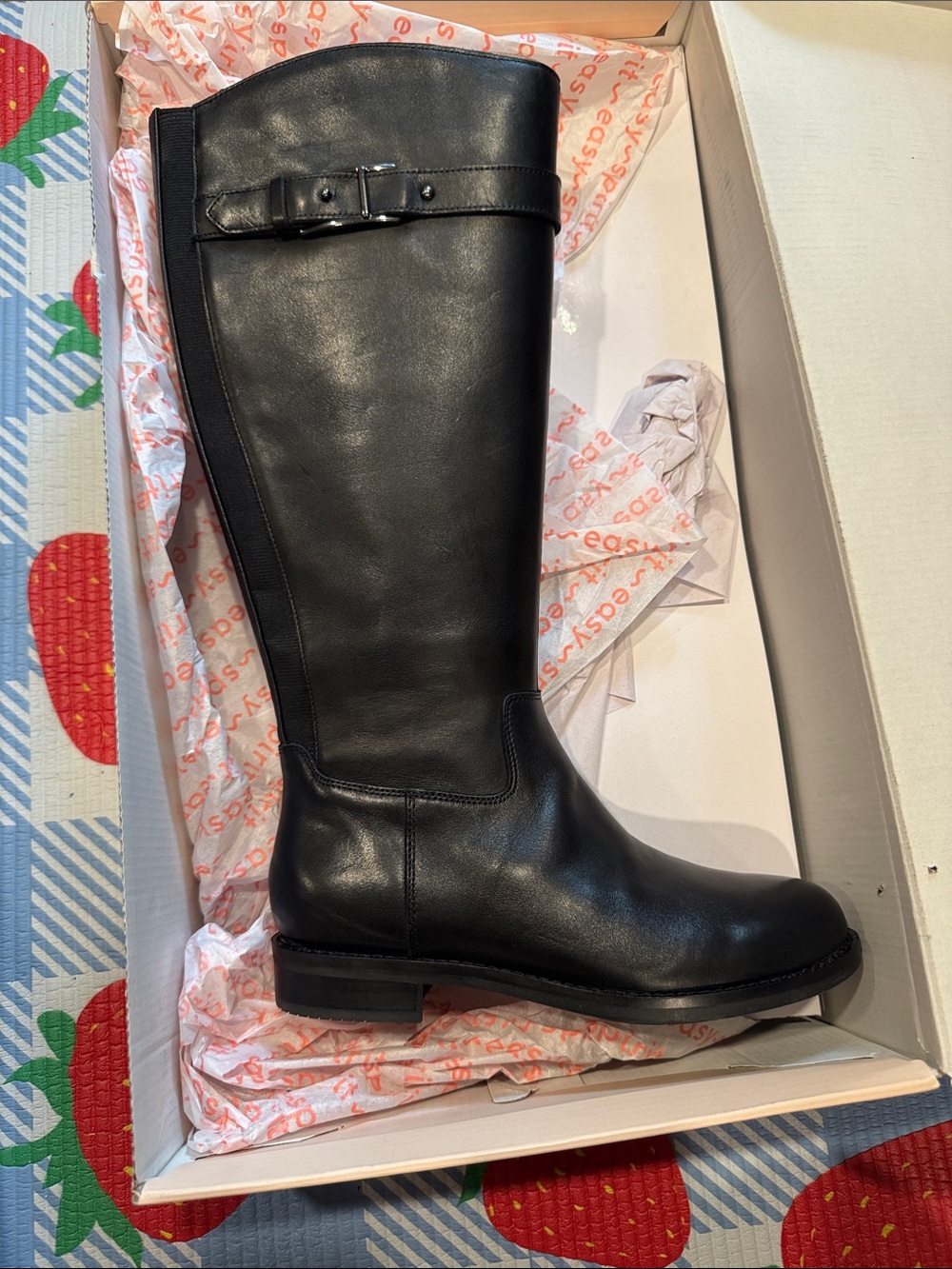Easy Spirit Black Over-the-Knee Leather Zip Riding Boot